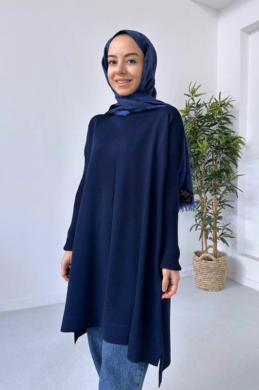 Mira Mercerized Tunic - Navy Blue