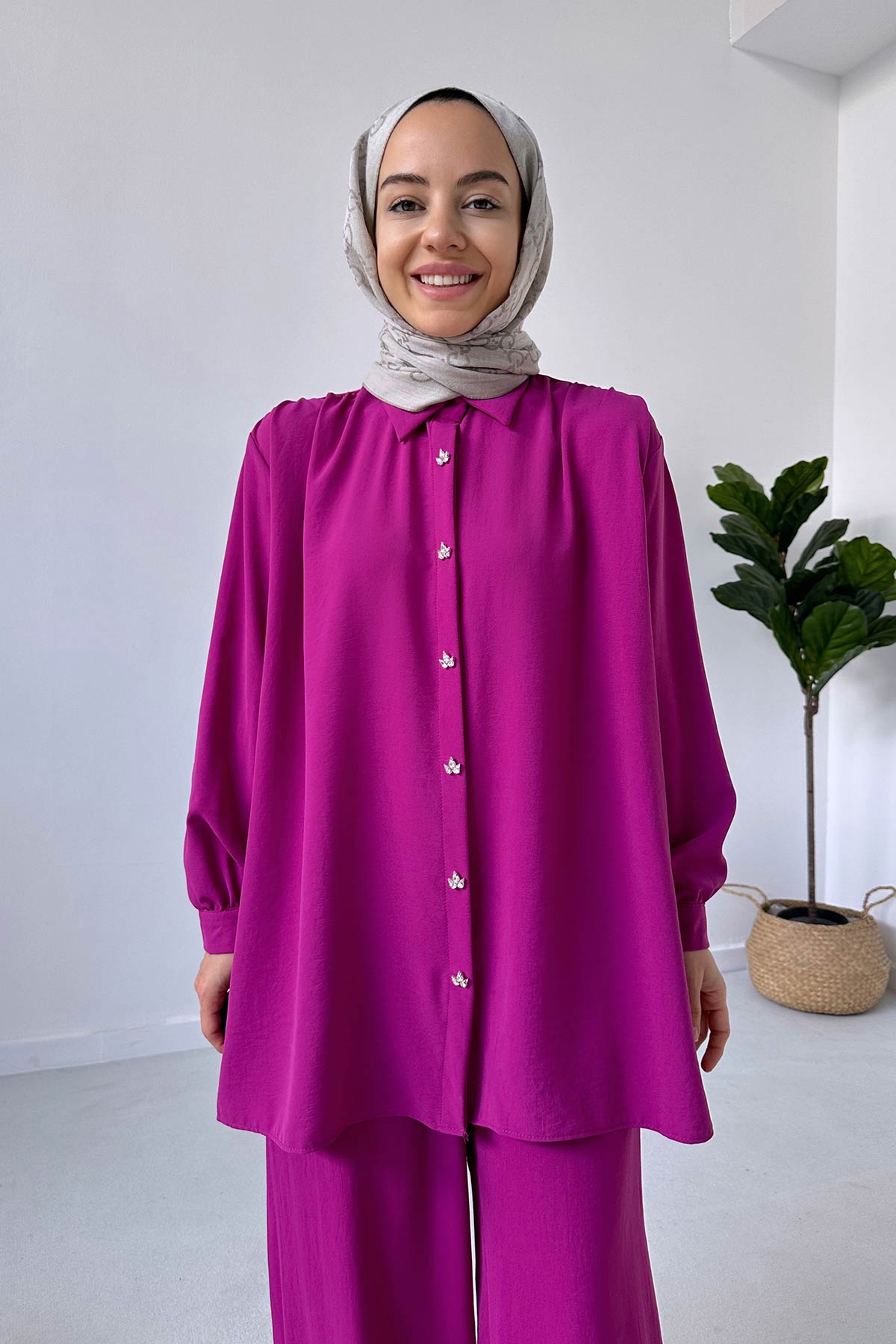 Oversize Suit with Shoulder Pleats - Fuchsia