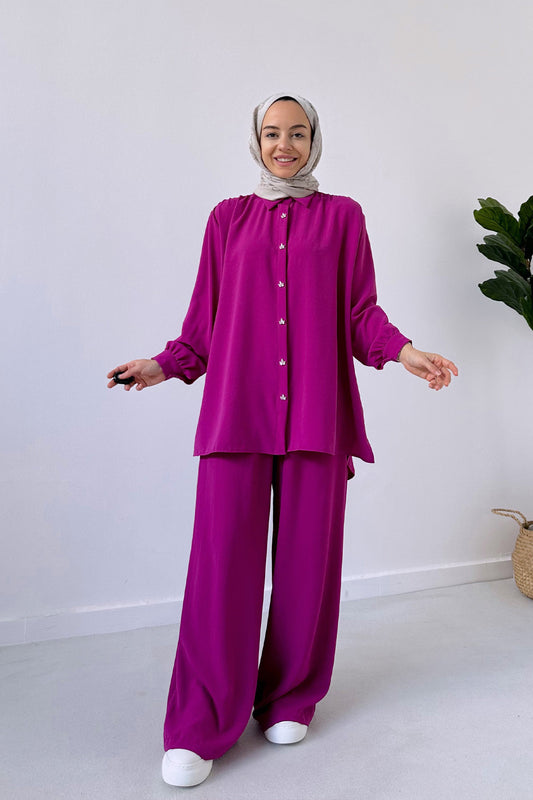 Oversize Suit with Shoulder Pleats - Fuchsia