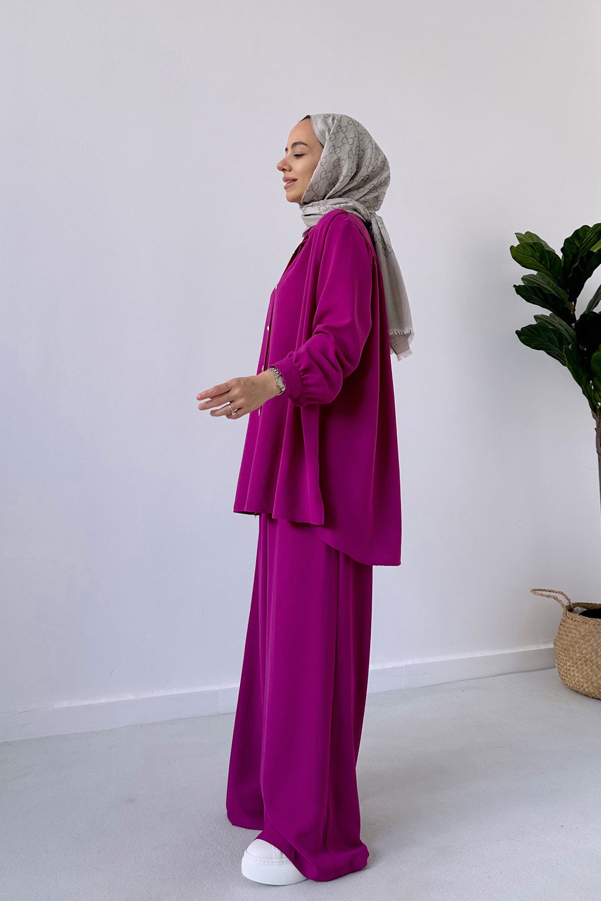 Oversize Suit with Shoulder Pleats - Fuchsia