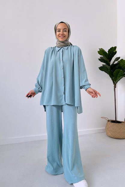 Oversize Suit with Shoulder Pleats - Blue