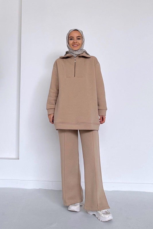 Puff Three Yarn Tracksuit Suit - Camel