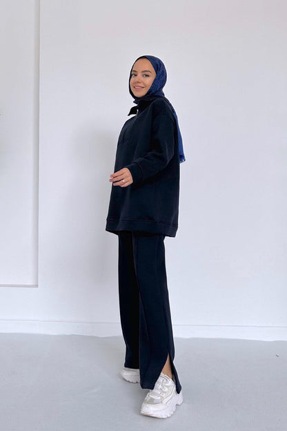 Puff Three Yarn Tracksuit Suit -  Navy Blue