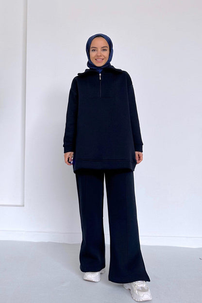 Puff Three Yarn Tracksuit Suit -  Navy Blue