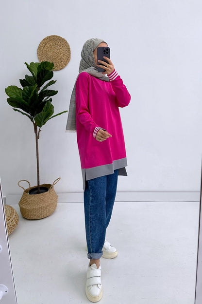 Colorful Mercerized Tunic - Fuchsia/Grey