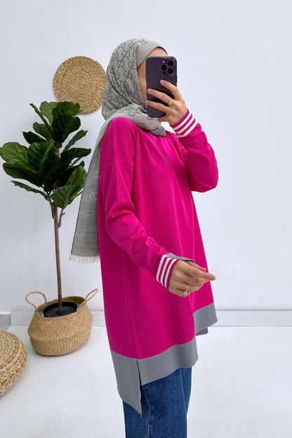 Colorful Mercerized Tunic - Fuchsia/Grey