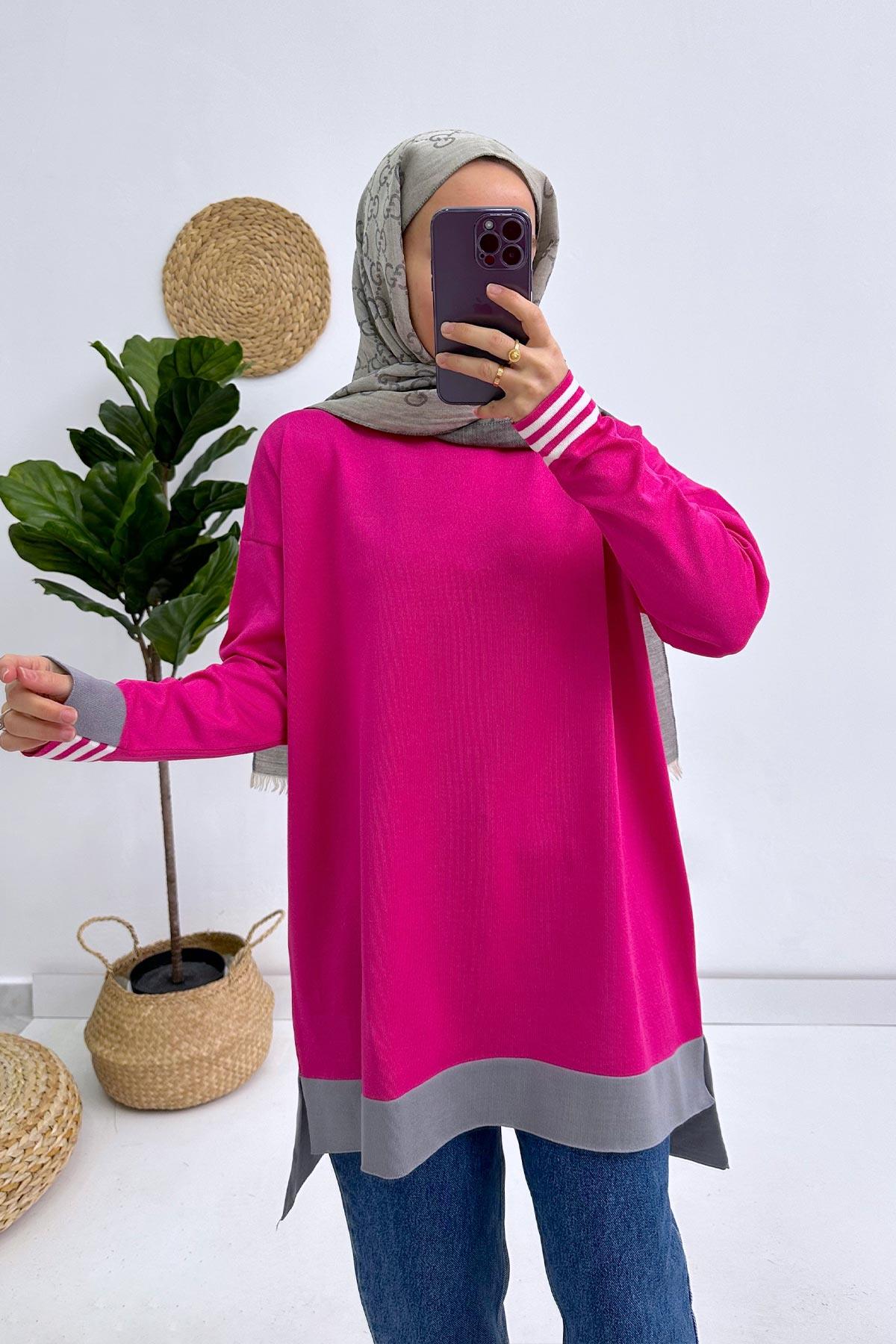 Colorful Mercerized Tunic - Fuchsia/Grey