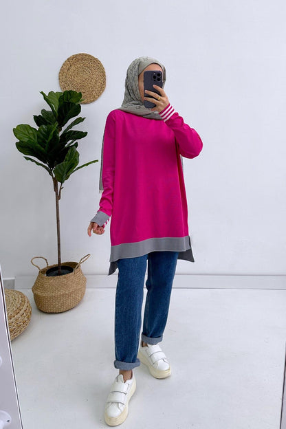 Colorful Mercerized Tunic - Fuchsia/Grey