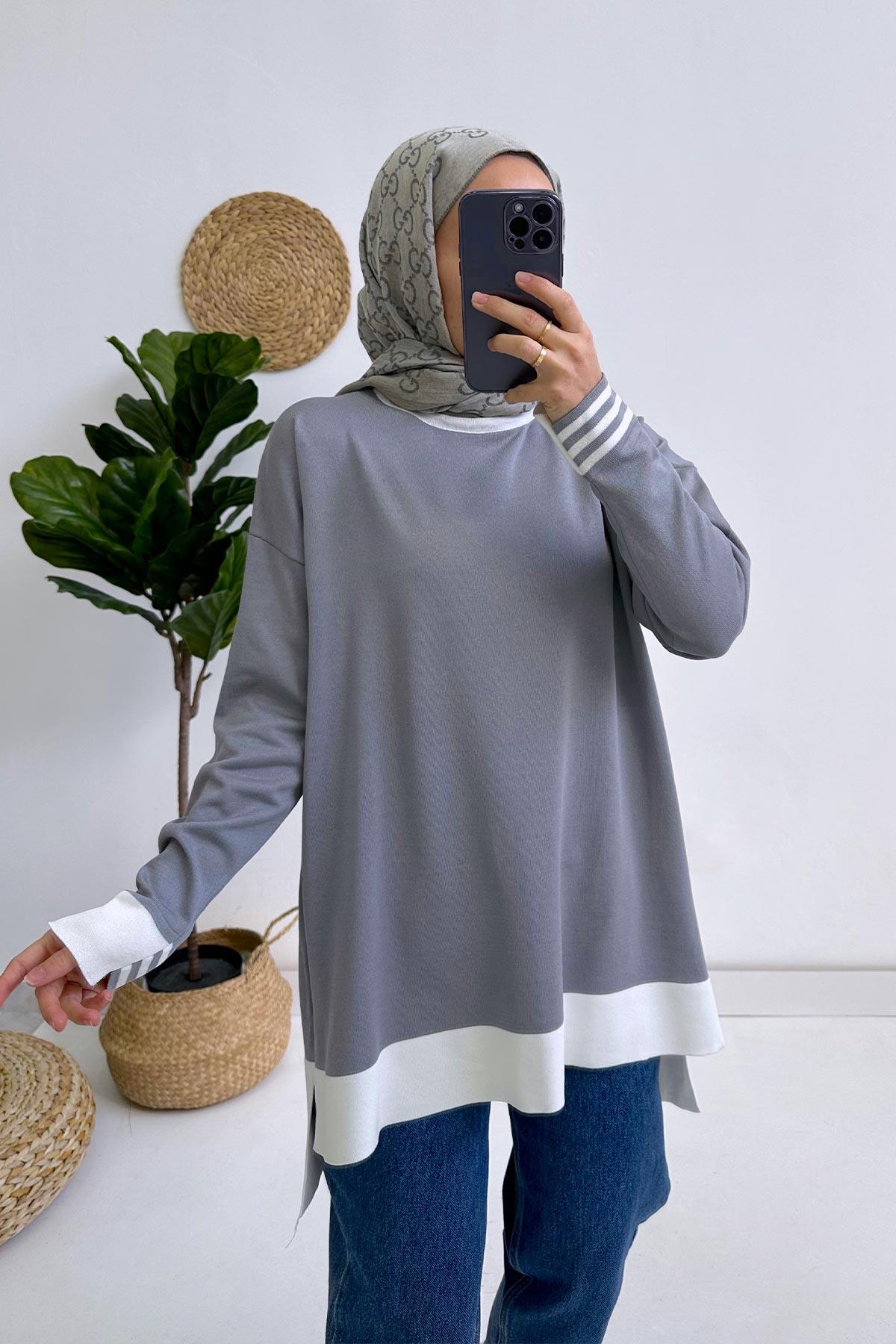 Colorful Mercerized Tunic - Grey/White