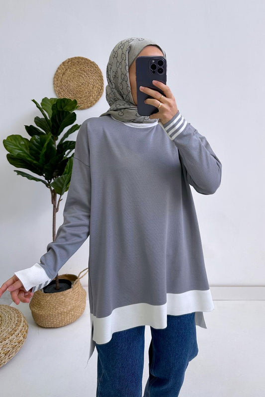 Colorful Mercerized Tunic - Grey/White