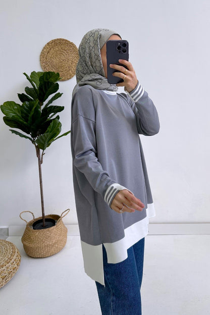 Colorful Mercerized Tunic - Grey/White