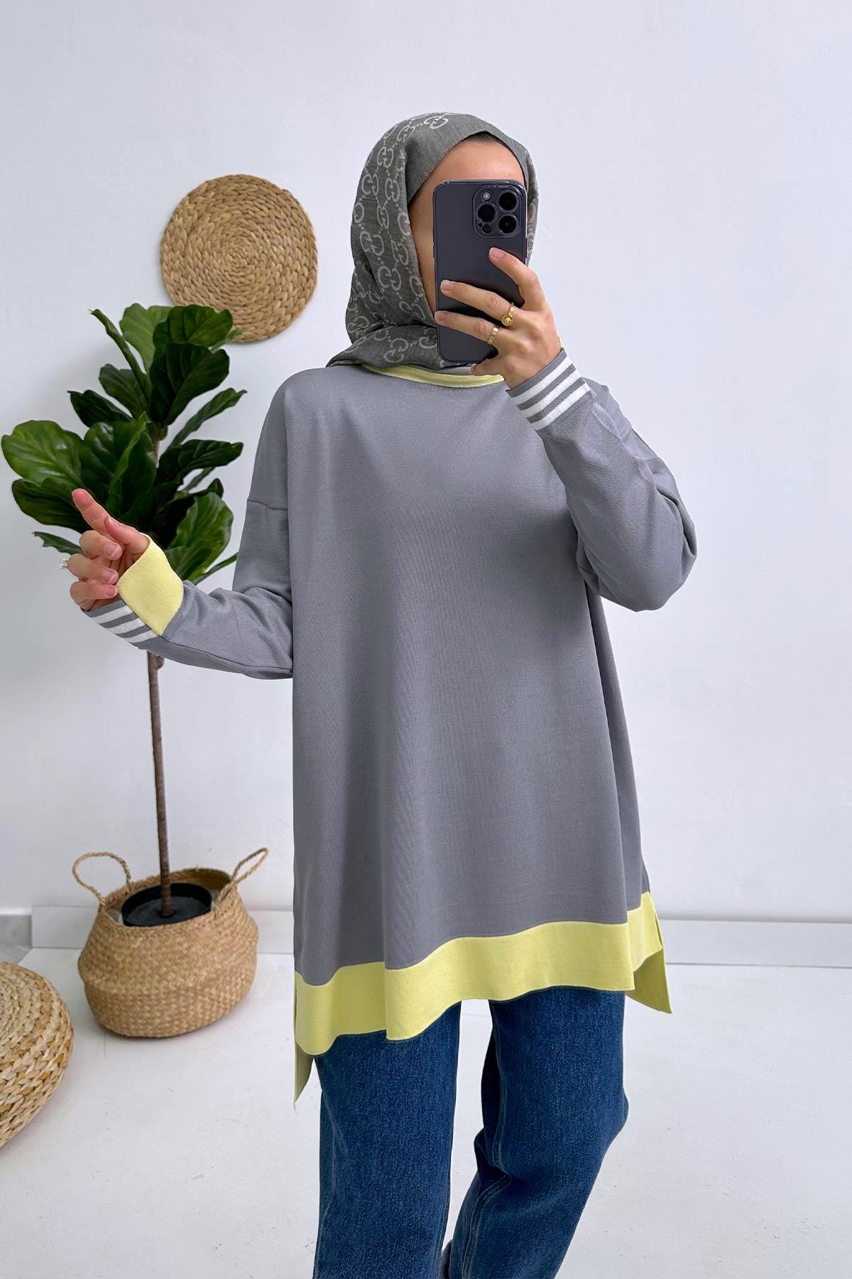 Colorful Mercerized Tunic - Grey/Yellow