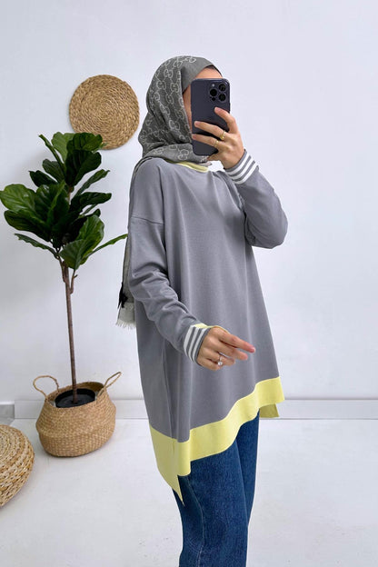 Colorful Mercerized Tunic - Grey/Yellow