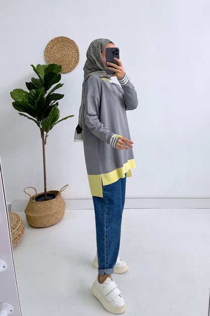 Colorful Mercerized Tunic - Grey/Yellow