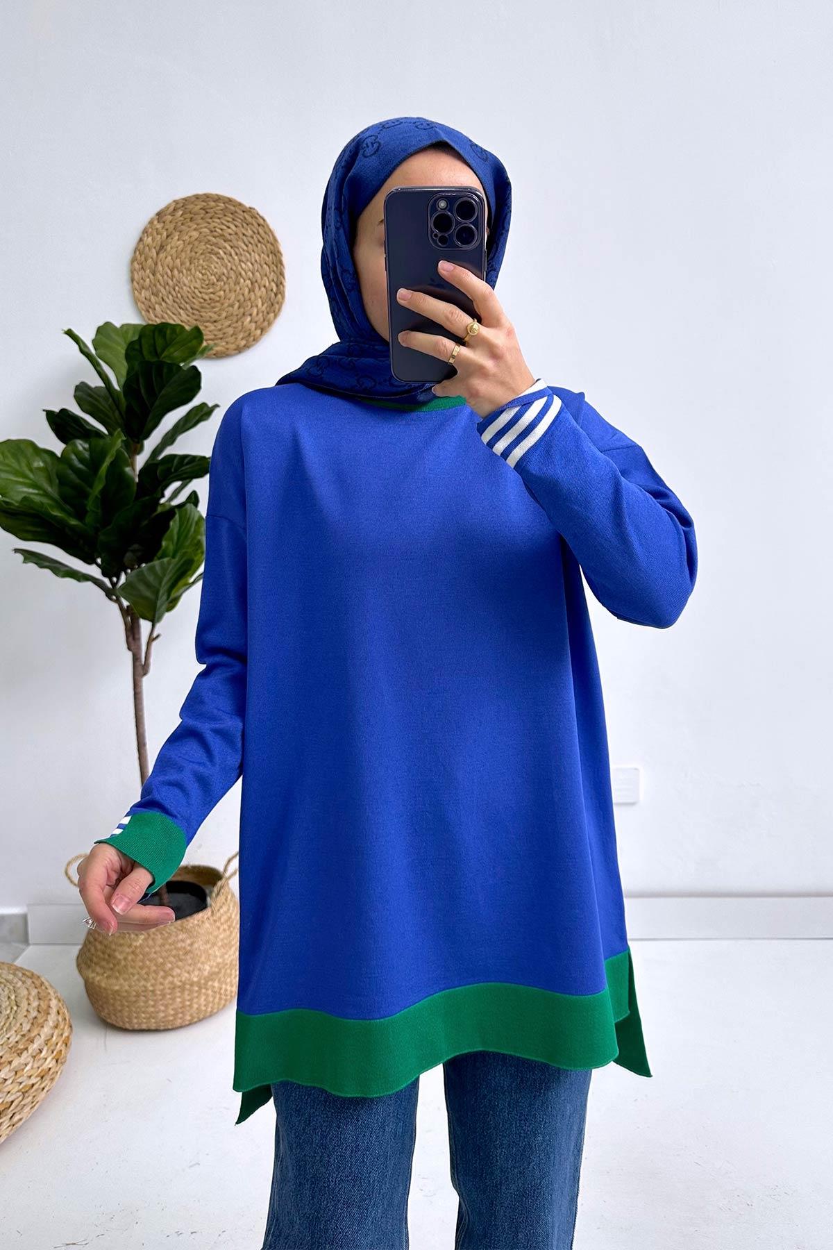 Colorful Mercerized Tunic - Saxe/Green