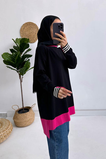 Colorful Mercerized Tunic - Black/Fuchsia