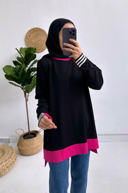 Colorful Mercerized Tunic - Black/Fuchsia