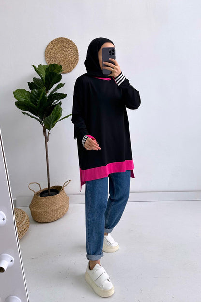 Colorful Mercerized Tunic - Black/Fuchsia