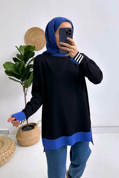 Colorful Mercerized Tunic - Black/Saxe