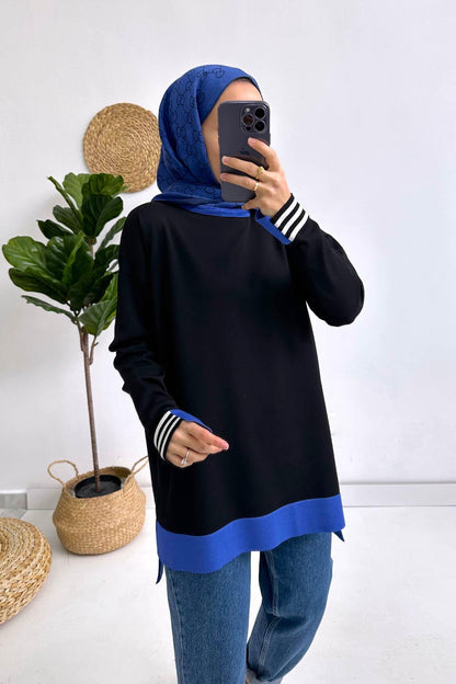 Colorful Mercerized Tunic - Black/Saxe