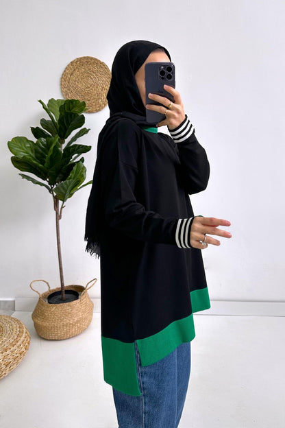 Colorful Mercerized Tunic - Black/Green