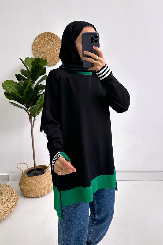 Colorful Mercerized Tunic - Black/Green