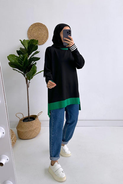 Colorful Mercerized Tunic - Black/Green