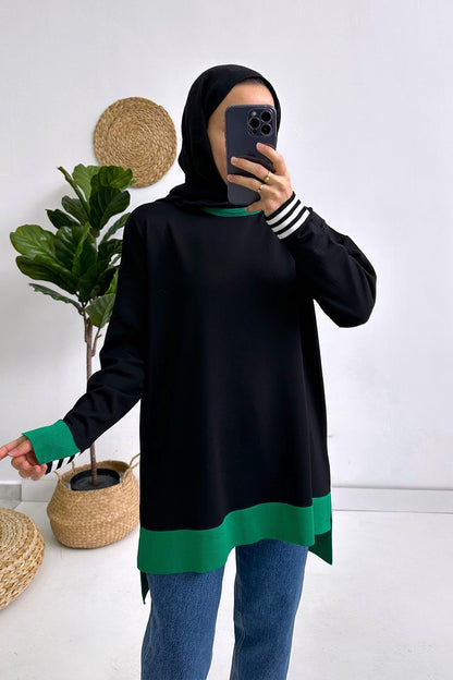 Colorful Mercerized Tunic - Black/Green