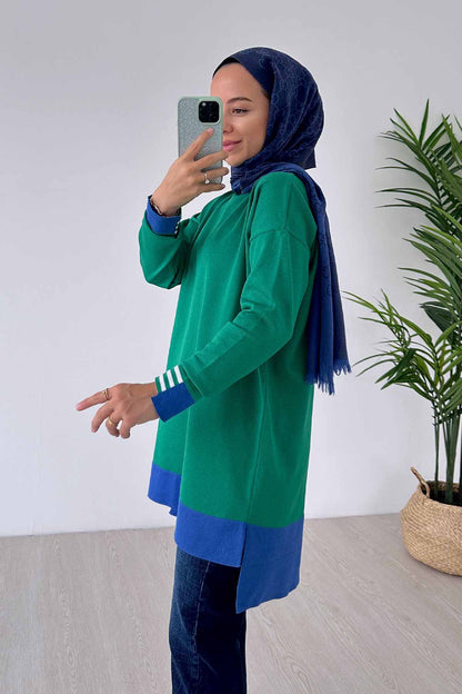 Colorful Mercerized Tunic - Green/Saxe