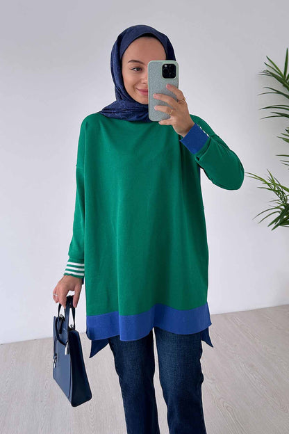 Colorful Mercerized Tunic - Green/Saxe