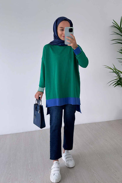 Colorful Mercerized Tunic - Green/Saxe