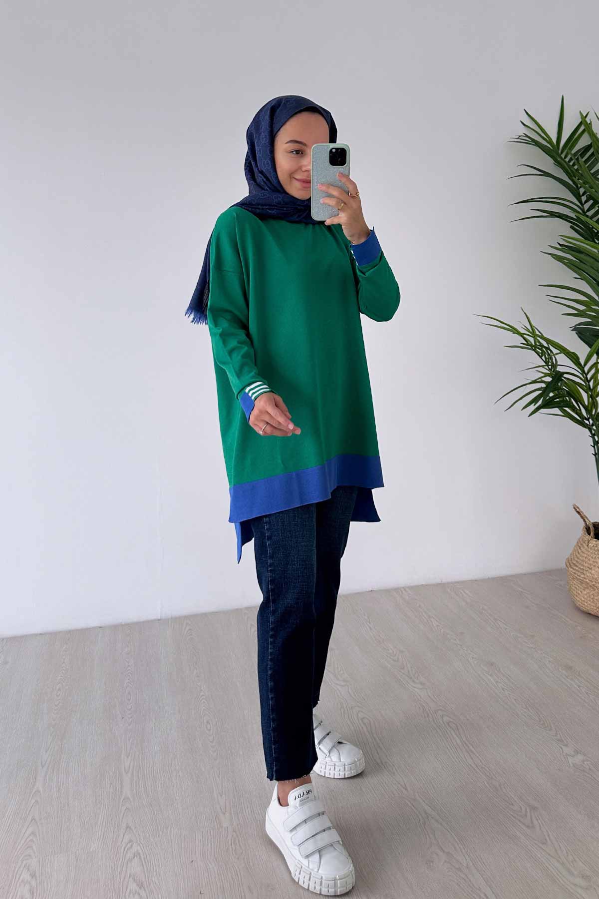 Colorful Mercerized Tunic - Green/Saxe