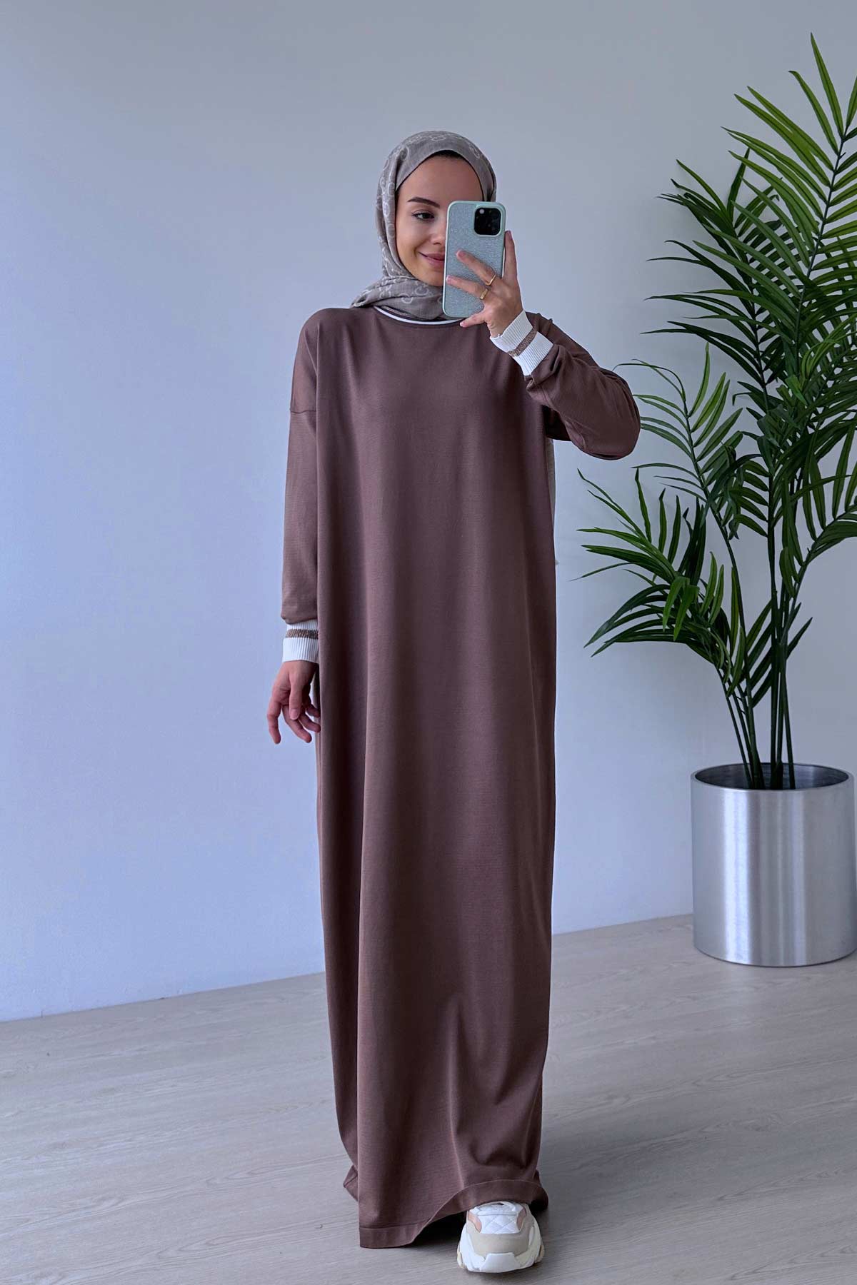 Mercerized with Collar Band Dress - Brown