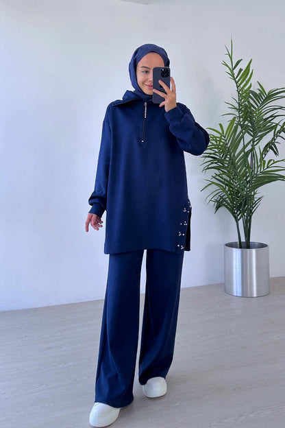 Side Stone Modal Suit - Navy Blue