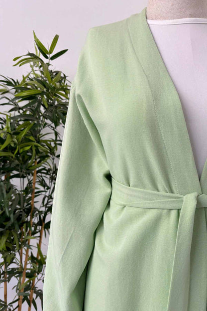 Long Belted Linen Kimono - Water Green