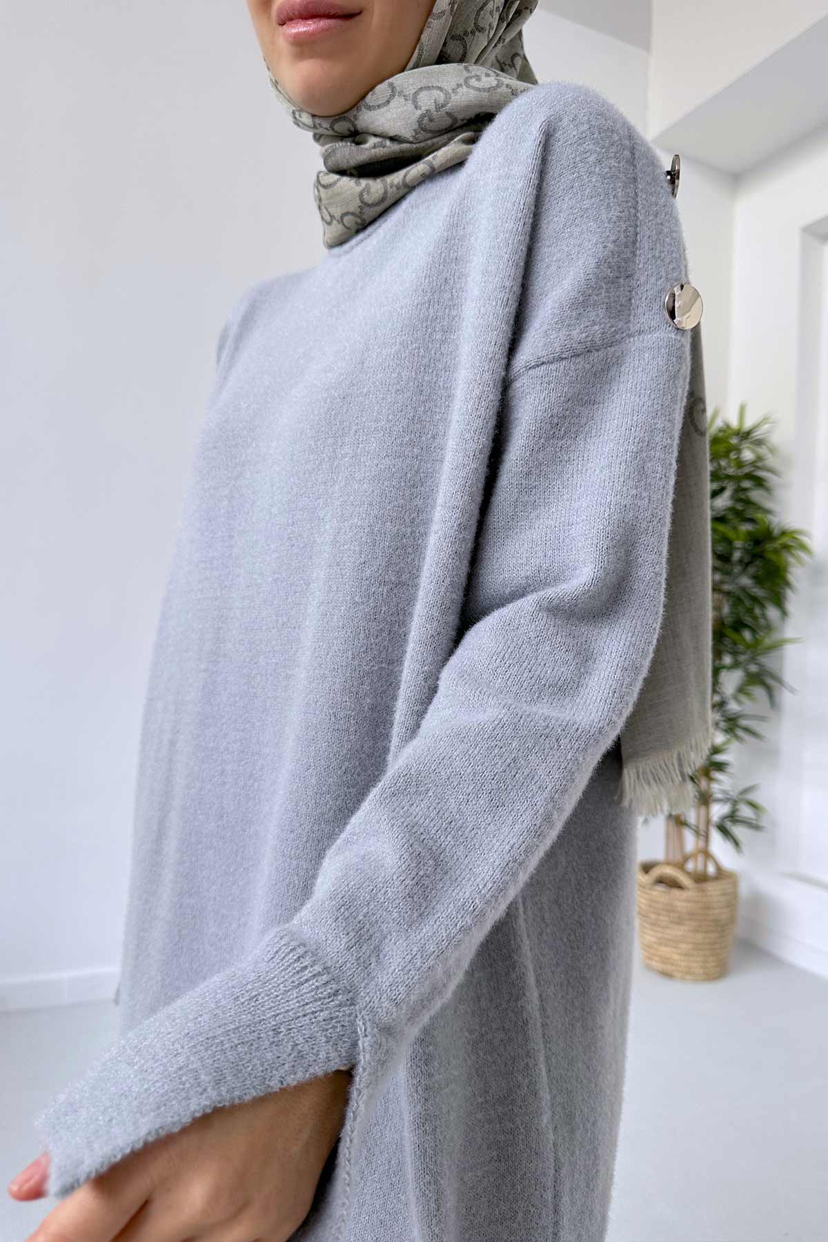 Soft Button Tunic - Grey