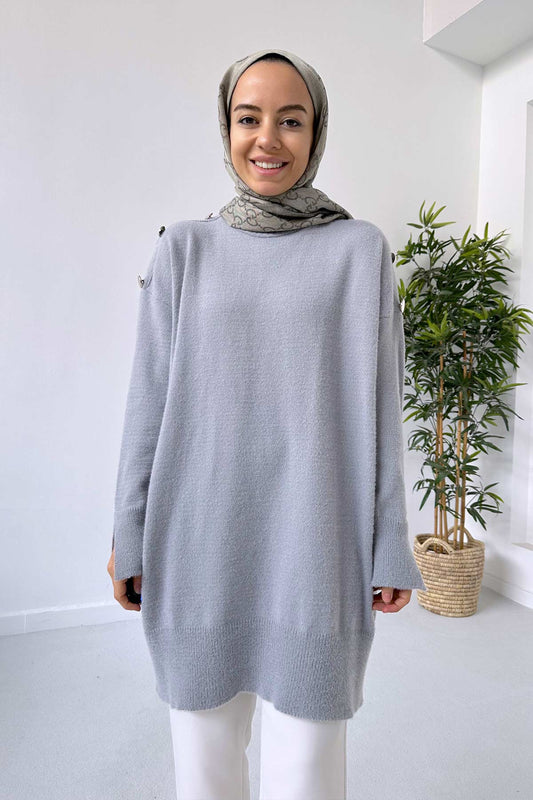 Soft Button Tunic - Grey