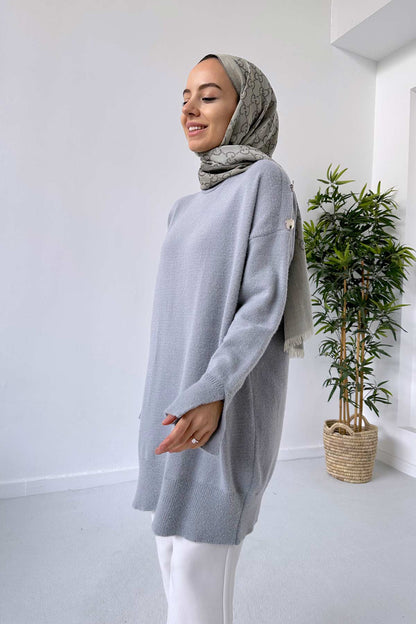 Soft Button Tunic - Grey