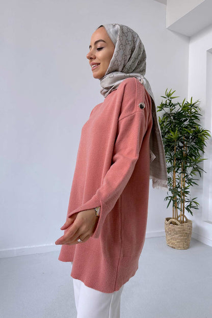 Soft Button Tunic - Rose Color