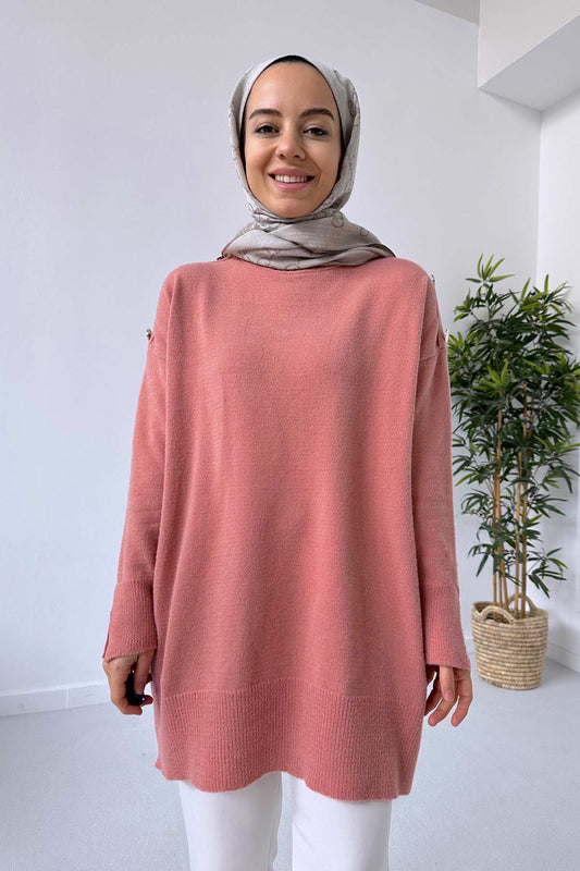 Soft Button Tunic - Rose Color