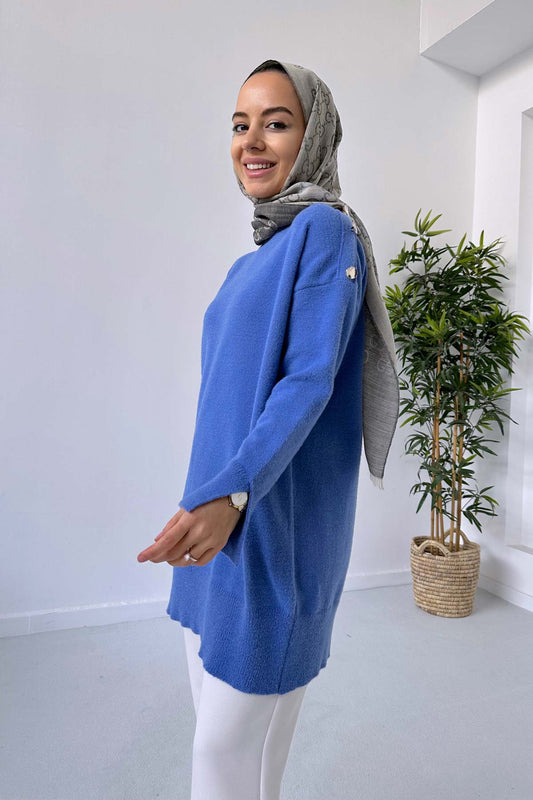 Soft Button Tunic - Blue