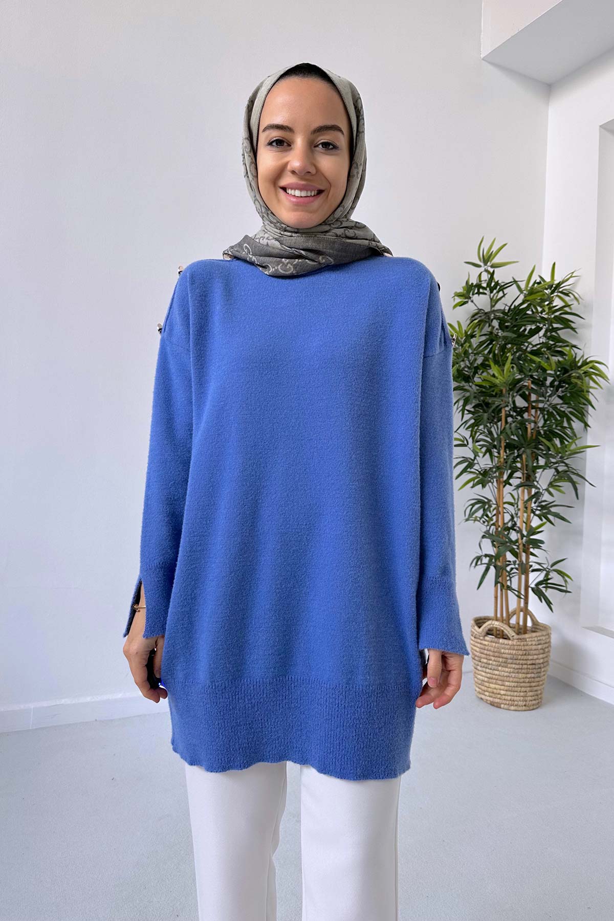 Soft Button Tunic - Blue