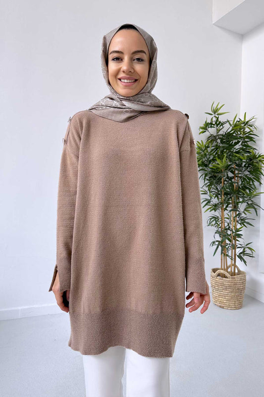 Soft Button Tunic - Brown