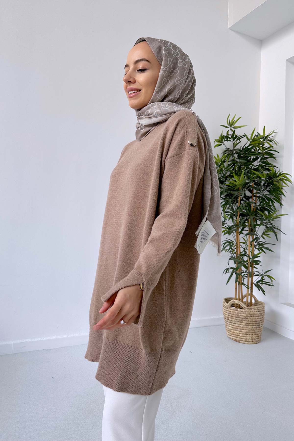 Soft Button Tunic - Brown