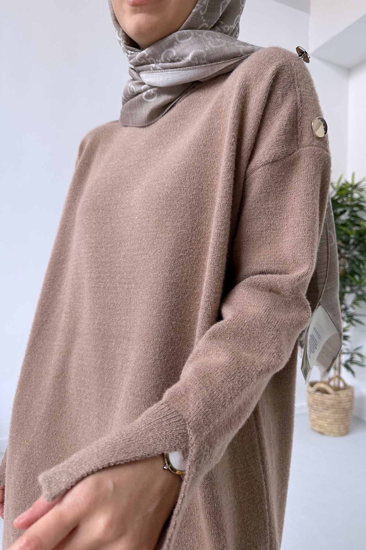 Soft Button Tunic - Brown