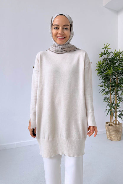 Soft Button Tunic - Cream