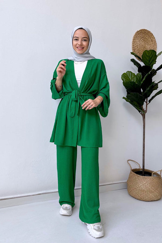 Belt Kimono Duo Suit - Green