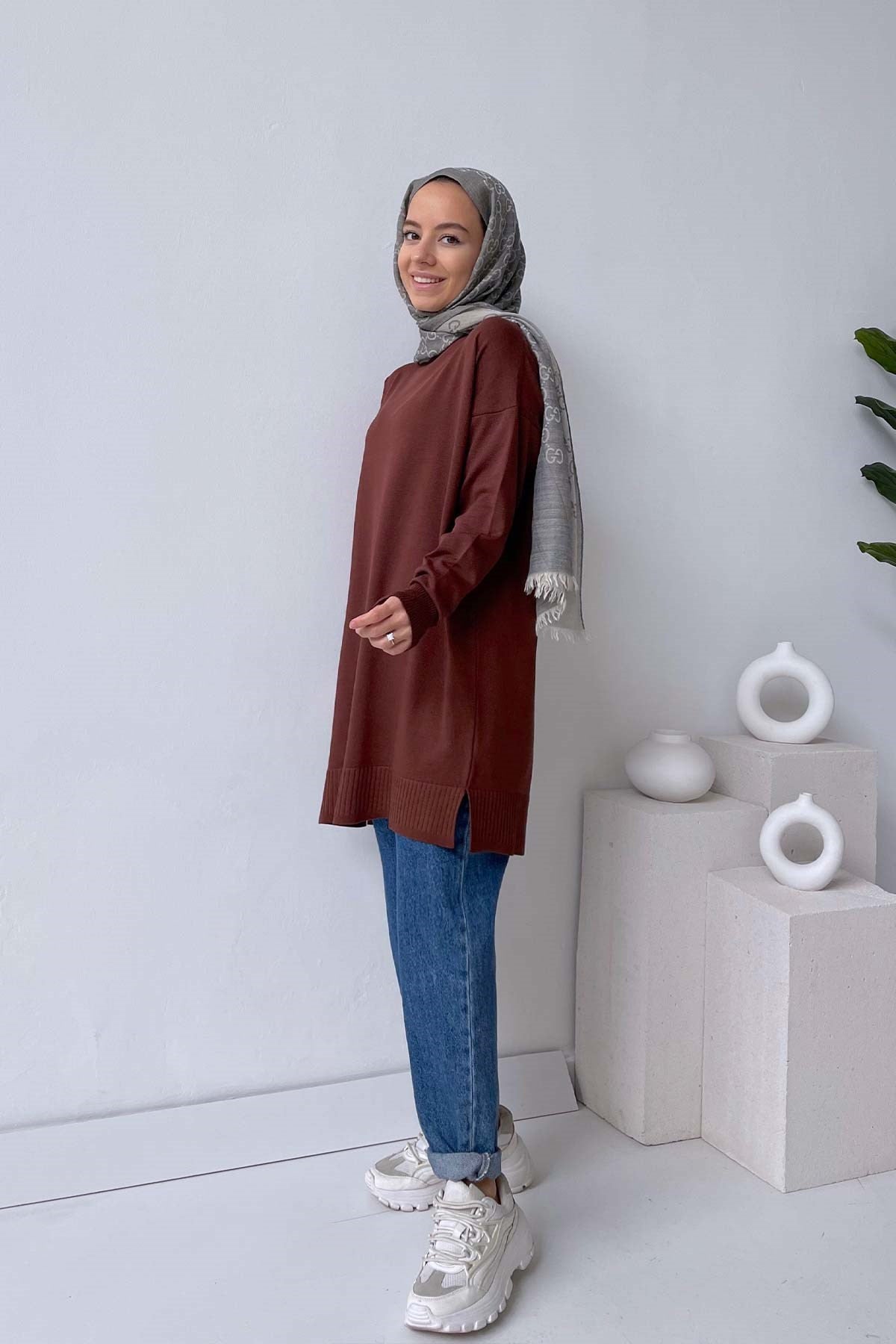 Line Mercerized Tunic - Brown