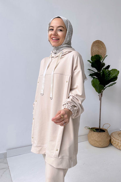 Star Hoodie Suit - Beige