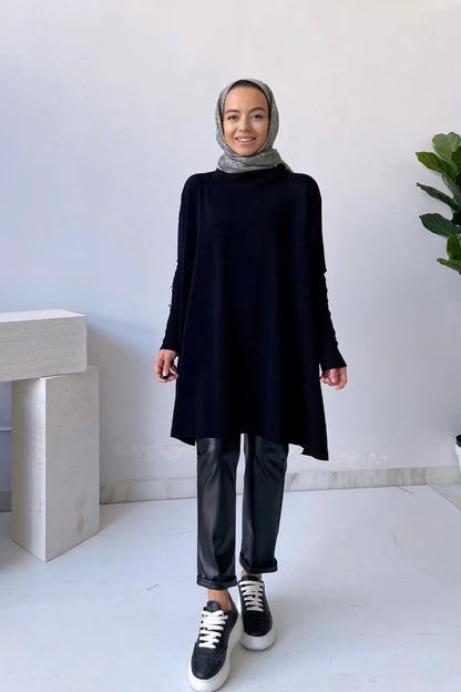 Oversize Mercerized Tunic - Black